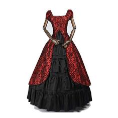 Vestido de baile feminino rococó, vestido de baile gótico vitoriano do século 18, Vermelho e preto., XG