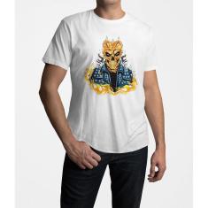 Camiseta ECF Masculina Caveira e Espinhos Manga Curta Branca Poliester