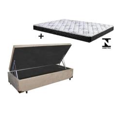 Cama Box Baú Solteiro Conforto Suede Bege + Colchão Solteiro Conforto Espuma D23  14x88x188