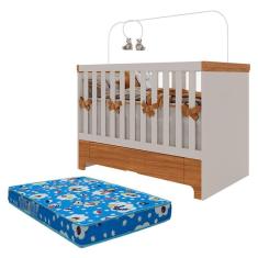 Berço Americano Mini Cama com Gaveta Antonella Off White Caramelo com Colchão Ortobom  – Canaã