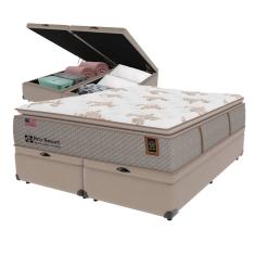 Cama Box Baú Bege e Colchão Queen Ritz Resort Pillow High Tech Sealy