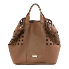 BOLSA FEMININA EM COURO ALÇA DE MÃO CARAMELO COM ROXO "MARILIZA RAMOS"-Feminino