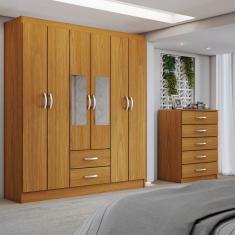 Guarda-Roupa Casal Dominic 6 Portas 2 Gavetas e Espelho com Cômoda 5 Gavetas Cinamomo - Panorama Móveis