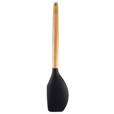Espátula Reta De Bambu e Silicone Cor Preto Cozinha YOI, 810900228