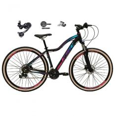 Bicicleta Feminina Aro 29 Ksw Mwza Deore E Altus 27v Hidráulico Garfo Trava Pneu Faixa Bege - Preto/pink/azul Tam.15