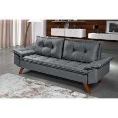 Sofa Bariloche 3 Lugares Retro Em Suede Essencial Estofados, Cinza