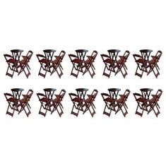 Kit 10 Jogos de Mesa Bistrô de Madeira Dobrável com 3 Banquetas - Imbu