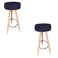 Kit 02 Banqueta Alta Flora Pés Palito em Madeira Branco para  Bar Bist