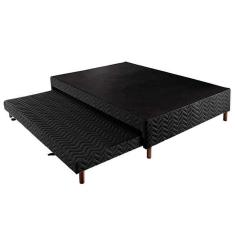 Cama Box Base C-auxiliar Casal Sommier Rústico Bordado Black (138x188x30) - Paropas