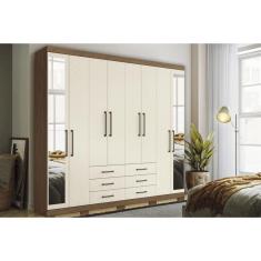 Guarda Roupa 8 Portas (2 C- Espelho) E 6 Gavetas C- Pés Master 8.6 Jatobá-areia - Santos Andirá