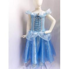 Vestido Fantasia Princesa Bela Aurora Cinderela - Ana Fantasias, Azul,