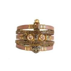 Pulseira Couro Armazem Rr Bijoux Coração Perfume Nude