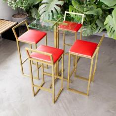 Jogo Mesa Alta Bistrô Quadrada Vidro 4 Banquetas Estofado Confort Indu