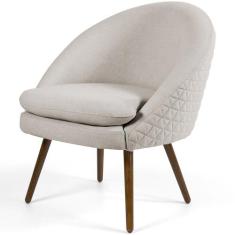 Poltrona Decorativa Fixa Pés Palito Rafa D02 Tressê Linho Bege C-107 -