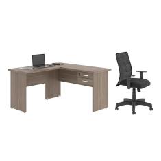 Jogo Mesa L Com Gaveteiro E Cadeira Giratória Affara Preto