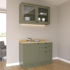 Cozinha Compacta 2 Peças Balcão com Tampo 3 Gavetas e Armário Aéreo co