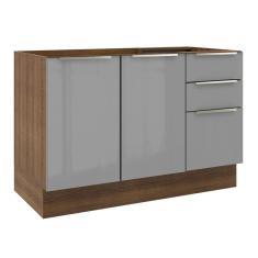 Balcão Gabinete de Pia Madesa Lux 120 cm 2 Portas 3 Gavetas - Rustic/Cinza