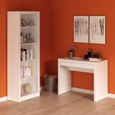Conjunto Home Office Escrivaninha ME4107 90cm com Estante 4 Prateleiras ME4104 Espresso Móveis Branco