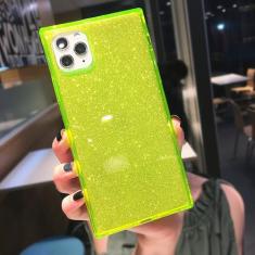 Capa de telefone transparente de cor fluorescente quadrada para iPhone 15 Pro Max 14 13 12 11 X XS XR 7 8 Plus SE Capa de silicone macia transparente, brilho amarelo, para iPhone 13 Pro