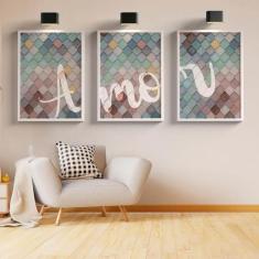 Trio Quadros Decorativos Frase Amor Quarto Sala - Impakto Visual