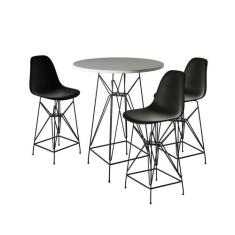 Jogo Mesa Bistrô Eames Branca 60cm 3 Banquetas Preta Base Ferro Preto 