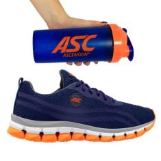 Kit Tênis Para Caminhada Com Amortecedor Unissex Azul e Coqueteleira -