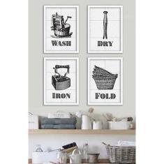Quadros para Lavanderia - Wash, Dry, Iron, Fold -Quadro Novo, 32x40, B
