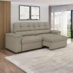 Sofá Retrátil E Reclinável Veludo Londres Castor Luizzi Castor