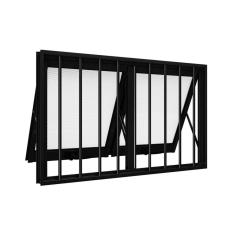 Janela De Aluminio Maxim-ar Duplo Horizontal Com Grade 60x118cm Lucasa Preto