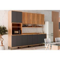 Cozinha Modulada Completa Sauvignon 7 Peças (2Aéreos+2Balcões+1TorreQuente+2Complementos) C7P93 Amendoa/Chumbo - Ronipa