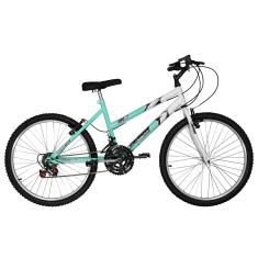 Bicicleta de Passeio Ultra Bikes Esporte Bicolor Aro 24 Reforçada Freio V-Brake – 18 Marchas Verde Anis/Branco