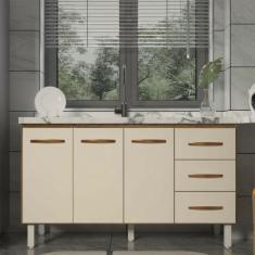 Balcão Armário Cozinha Gabinete Pia de 140 cm Carine com 3 Portas e 3 