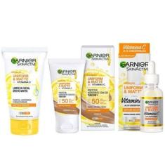 Garnier Skin Uniform & Matte Vitamina C Kit – Sérum Facial + Gel de Limpeza + Protetor Solar FPS50 c-Unissex