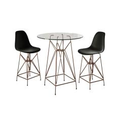 Jogo Mesa Bistrô Eames Vidro 60Cm 2 Banquetas Preta Base Ferro Cobre - Cor: Branco