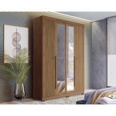 Guarda Roupa Solteiro Buriti Jatoba 4 Portas de Bater 2 Gavetas MDF-MDP com Espelho Santos Andirá