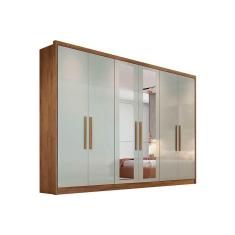 Guarda Roupa Casal Robust Plus 6 Portas de Abrir 8 Gavetas MDF com Espelho Freijó Cumaru c- Fendi