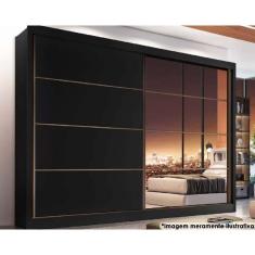 Guarda Roupa Casal Sevilha 2 Portas de Correr 6 Gavetas MDF com Espelho Preto Móveis Europa