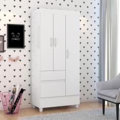 Guarda Roupa Solteiro Castro 3 Portas de Bater 2 Gavetas MDP Branco-Rosa-Branco Demóbile