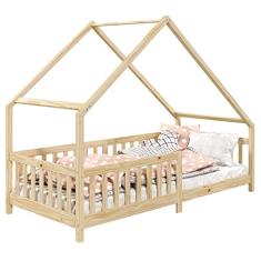 Cama Montessoriana Madeira Maciça Casa com Estrado Cora (Natural)