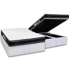 Cama Box Baú Queen: Colchão Espuma Castor D33 Black e White Air Double Face Euro Pillow + Base CRC Courano White(158x198)