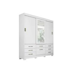 Guarda Roupa Casal 3 Portas De Correr E 7 Gavetas C- Espelho Branco