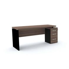 Mesa Pé Painel com Gaveteiro 3 Gavetas PE40 em MDP 164 x 60 cm Cor Walnut Base Preta