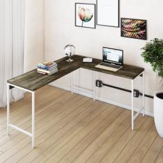 Mesa de Escritório em L Estilo Industrial 150x140cm Active Carvalho Dark/Est.Branca