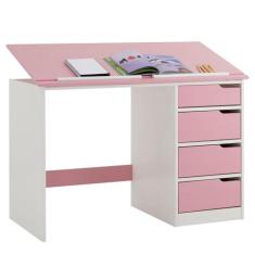 IDIMEX Escrivaninha Madeira 4 Gavetas Desenho Emma (Branco Rosa)
