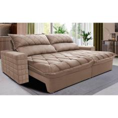 Sofá Retrátil E Reclinável 3,15m Molas Ensacadas Cama Inbox Elegance Com Thermogel Velusoft Bege