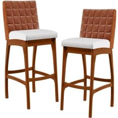 Kit 02 Banquetas Altas Cozinha Sala Jantar Fixa Mila B04 Sintético Cam