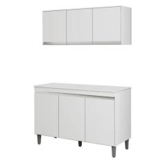 Balcão de Cozinha Manu com Tampo 120 cm e Armário Aéreo Andréia Branco