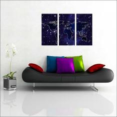 Quadro Decorativo Mapa Mundo Estrelas Espaço Salas Quartos Com 3 peças