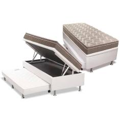 Cama Box Baú C/Auxiliar Solteiro: Colchão Paropas D33 Confort Firme Pillow + Base White(88X188)