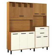 Armário de Cozinha Compacta 175cm com 8 Portas e 2 Gavetas Multimóveis Cr20287 Nature/champanhe